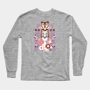 Serene Tiger in Blooming Garden Long Sleeve T-Shirt